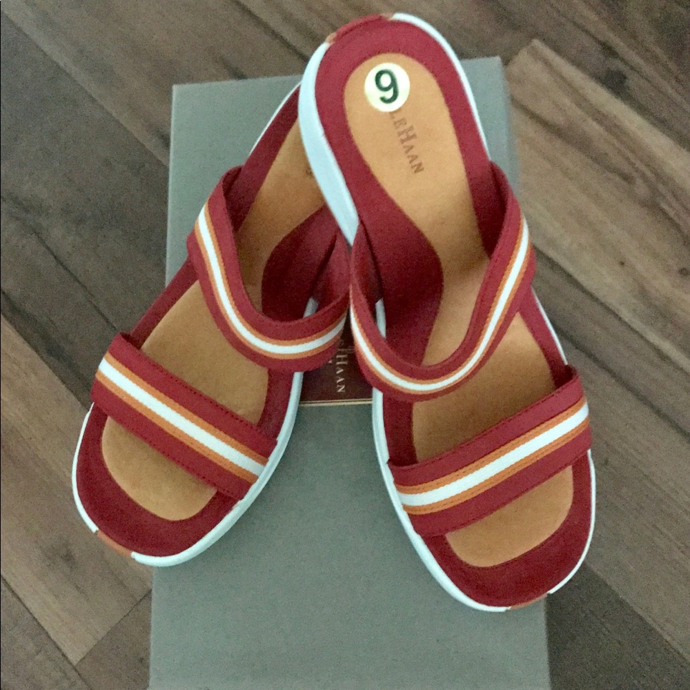 Cole Ann Suede Leather Nike Air Sneaker Sandals Size 9 NIB Red Orange White